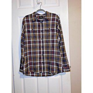 BURNSIDE Men's Gray Plaid Extra Soft Flannel Shirt Long Sleeve BD8283 Sz L